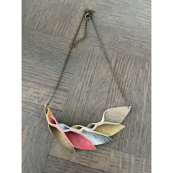 Artisan Handmade Multi Color Pastel Leather Petal Necklace - Picture 6 of 13